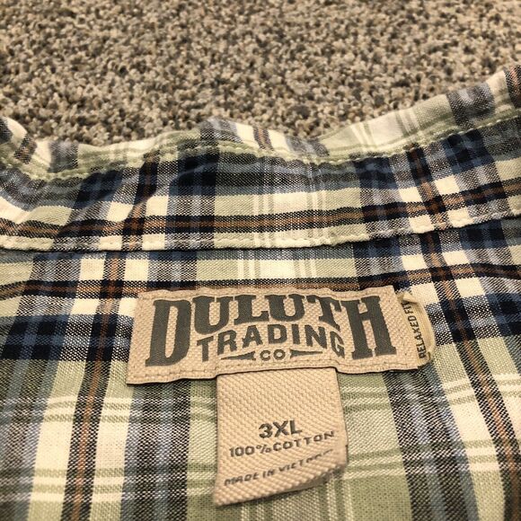 Duluth Shirt Mens 3XL Green Short Sleeve Plaid Button Up Pockets Western Yolk - Picture 3 of 7